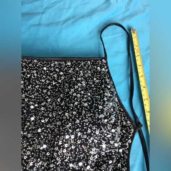 90’s Newport News silk black with silver beading/sequins backless sexy top. - Picture 2 of 4